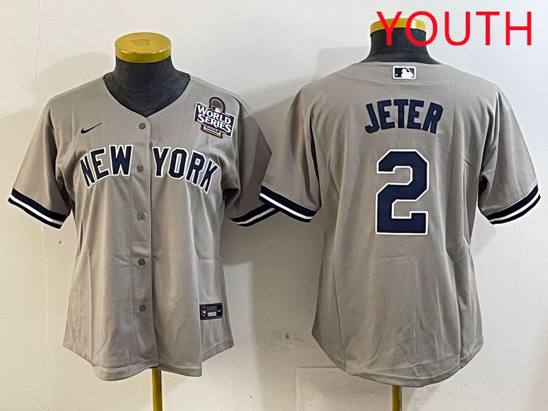 Youth New York Yankees #2 Jeter Grey Game 2025 Nike MLB Jersey style 4